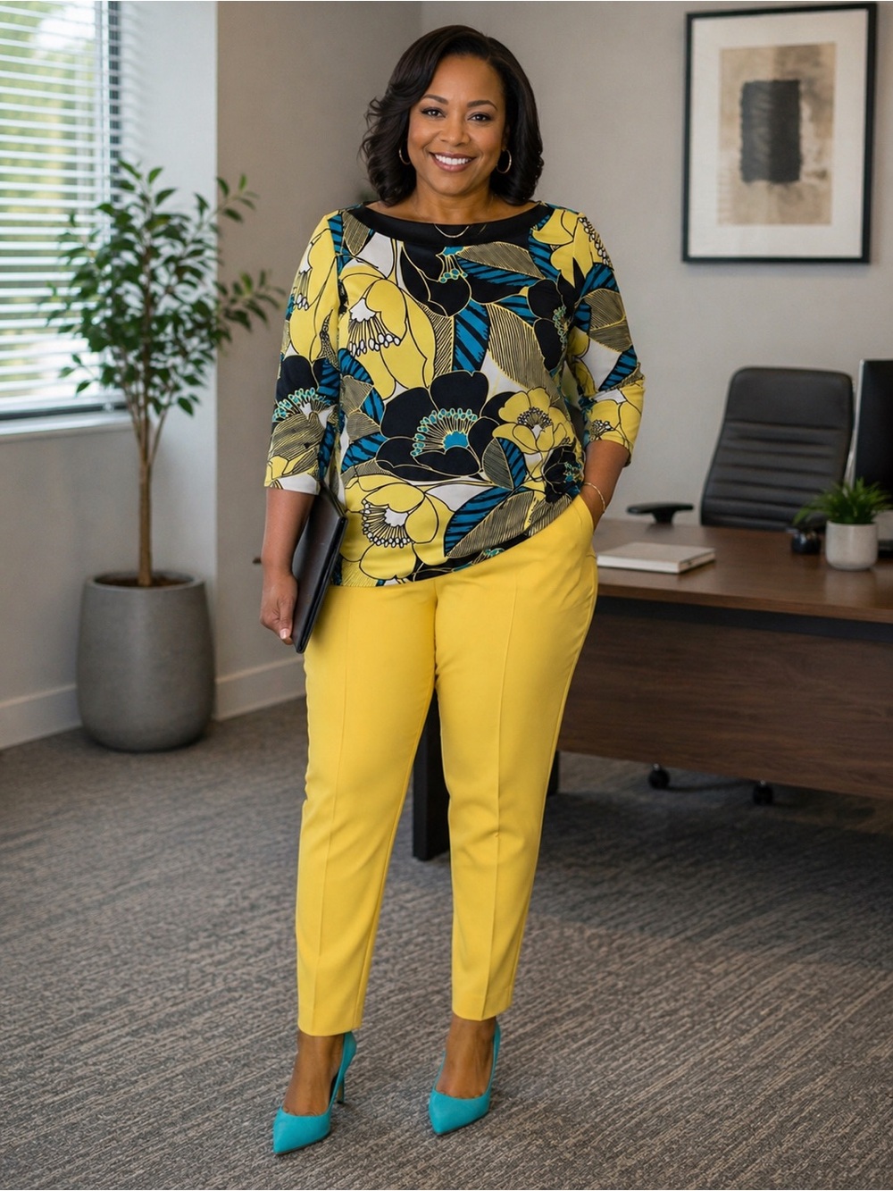 East 5th Yellow and Blue Floral Dress